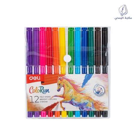 ألوان فلوماستر 12 لون ديلي Deli Felt Pen bright colors